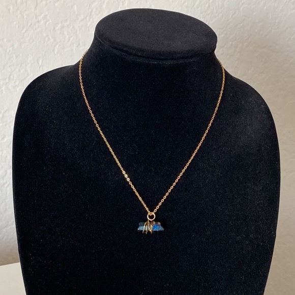 Gold Wire Wrapped Rainbow Crystal Quartz Bullet Pendant on Gold Chain Necklace - Picture 5 of 5